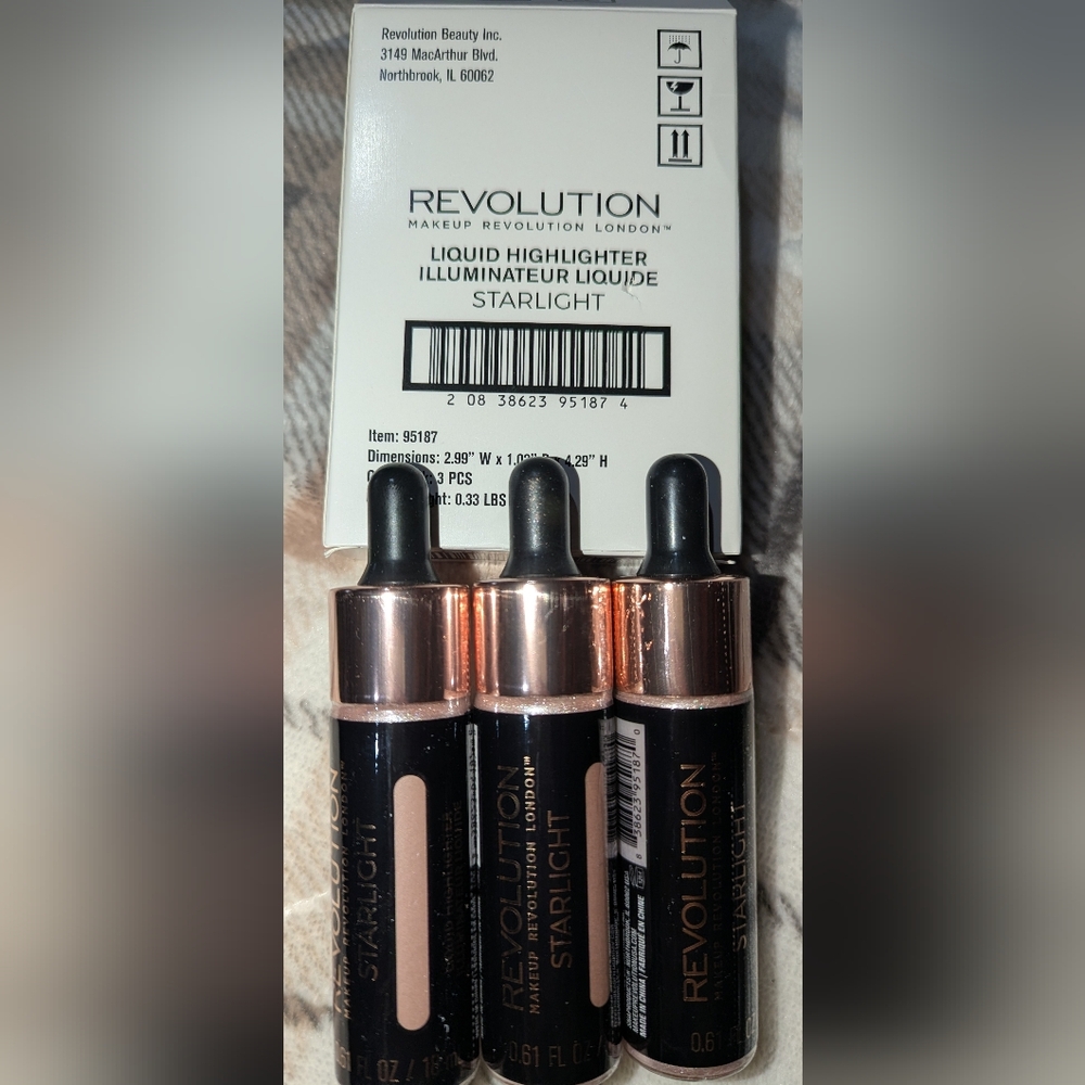 Lot of 3 - Revolution Liquid Highlighter.  Shade: Starlight. Stunning! Sealed.